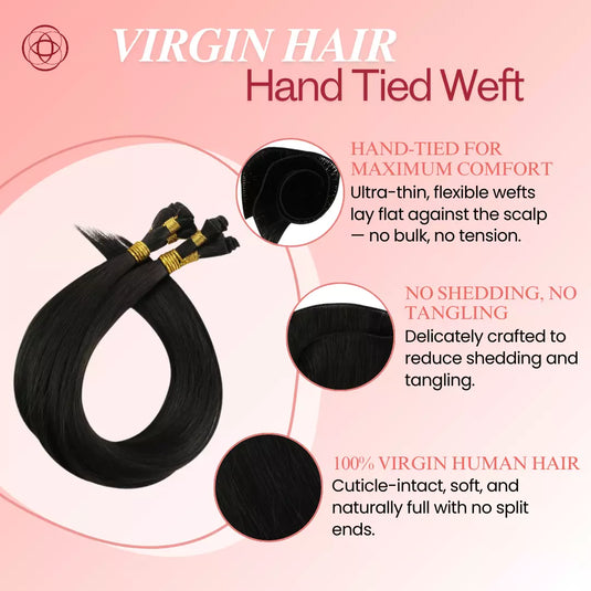 Virgin Best Hair Hand Tied Weft Real Human Hair Off Black (#1B)