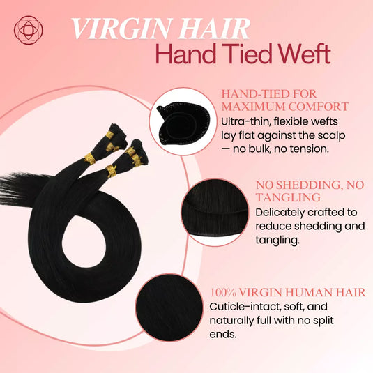 Moresoo Virgin Hair Hand Tied Weft Best Sew In Human Hair Jet Black (#1)