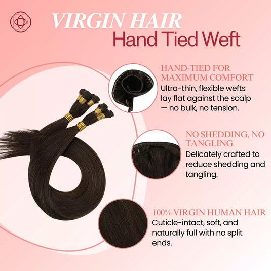Best Hand Tied Weft Virgin Human Hair Extensions Darkest Brown (#2)