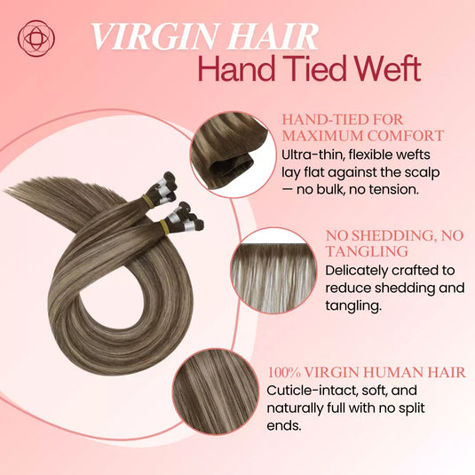 soft and natural human hair weft for daily styling flat hand tied hair extensions for undetectable finish