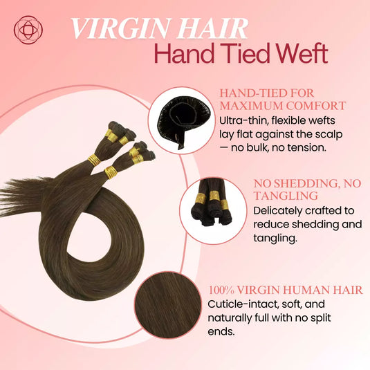 Virgin Hair Hand Tied Weft 100% Real Human Hair Extensions Brown (#4)