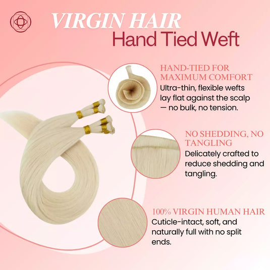 Virgin Hand Tied Weft Hair Extensions Brazilian Hair Bundles Blonde (#60)