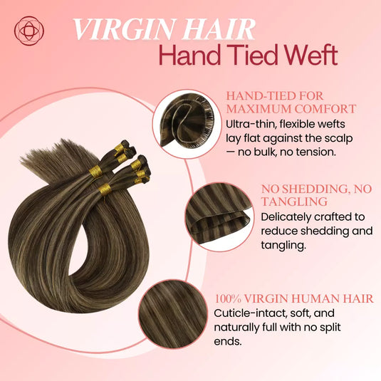 invisible hand tied weft extensions for a no-bump look