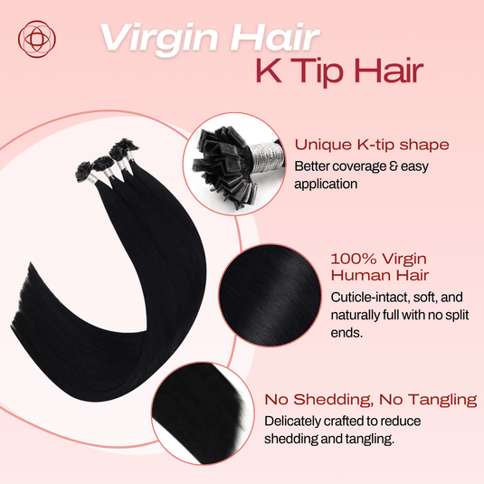 Ktip Hair Extensions Soft Keratin Tip Hair Extensions Black Pre Bonded Hair Extensions Invisible Fusion Hair Extensions Black Tip Hair Extensions for Daily Use