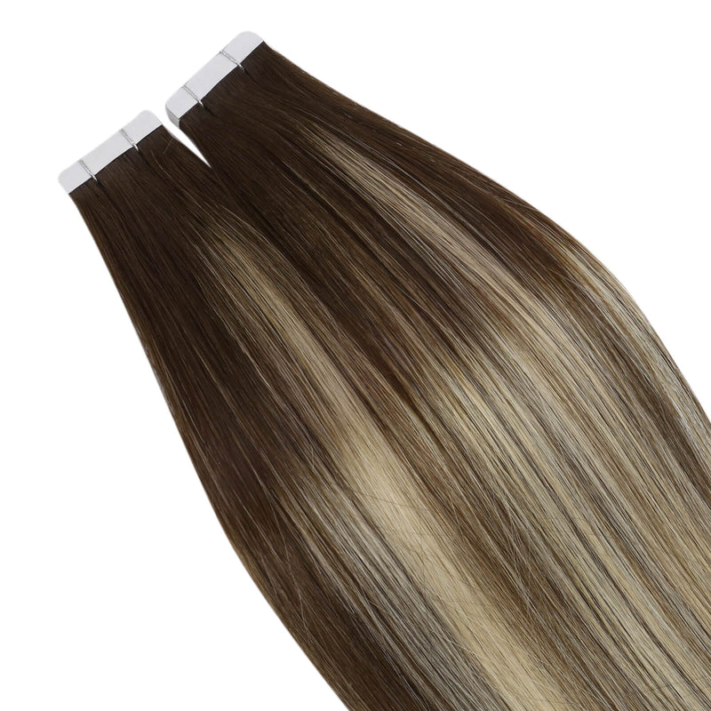 Load image into Gallery viewer, brown tape in extension long hair extensions balayage-balayage brown hair extensions