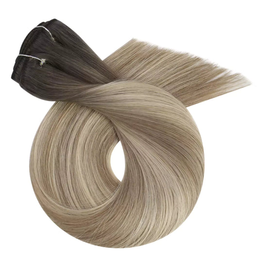 virgin clip in extensions balayage brown mix blonde color