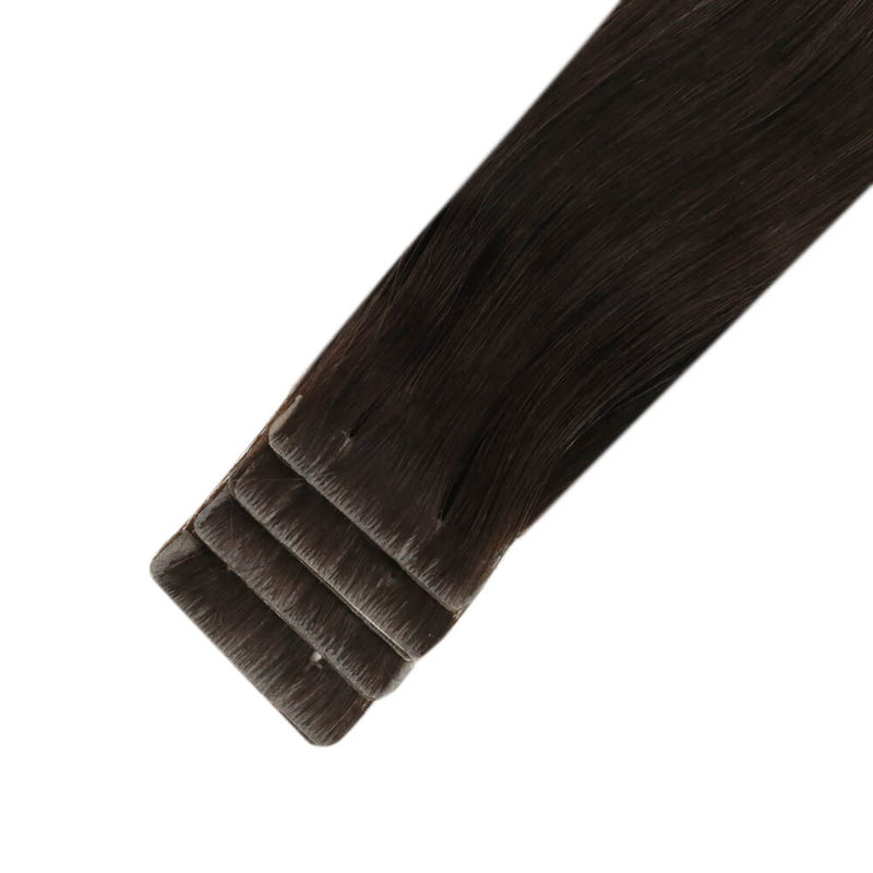 Load image into Gallery viewer, seamless tape in extensions, natural brown hair tape in, invisible tape in extensions for deep brown hair, high-quality virgin hair extensions, deep brown tape in extensions, soft brown tape in extensions, tape in hair extensions for dark brown, smooth and seamless brown hair extensions