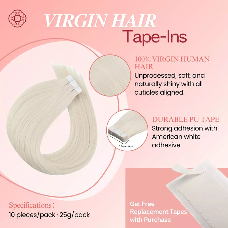 Load image into Gallery viewer, virgin straight white blonde hair extension tape ins human easy to put
virgin hair human tape in extension blonde hair
real human hair extension pure blonde hair

