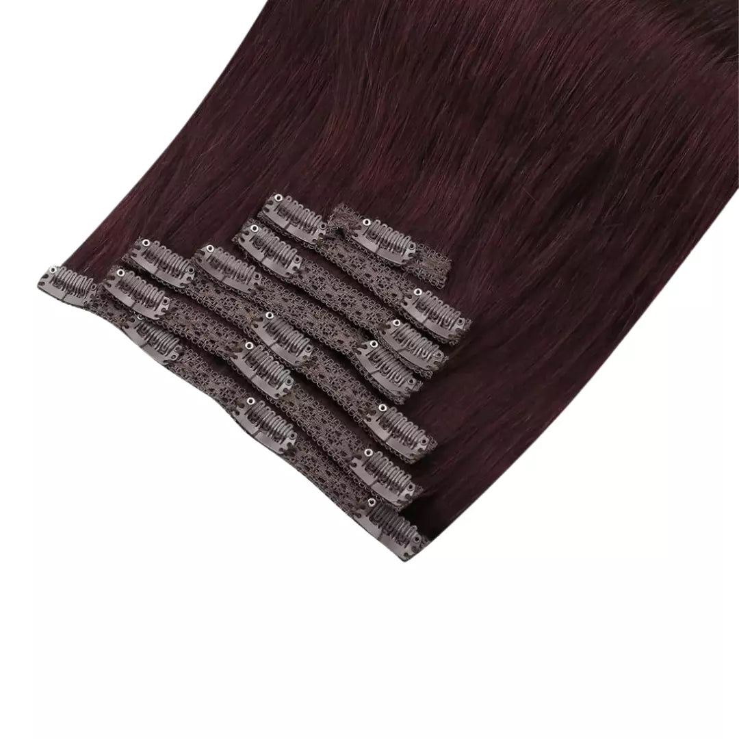 Premium 18-Inch Clip-In Hair Extensions Real Hair Clip In Extensions 22 Inch Dark Red Moresoo Remy Human Hair