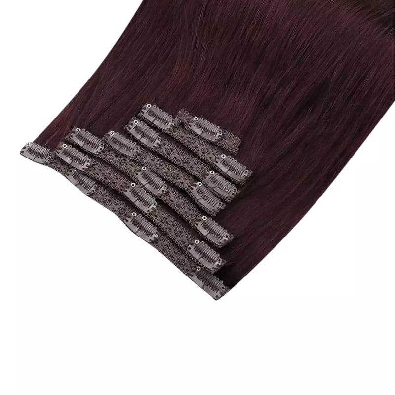 Load image into Gallery viewer, Premium 18-Inch Clip-In Hair Extensions Real Hair Clip In Extensions 22 Inch Dark Red Moresoo Remy Human Hair
