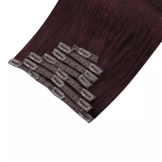 Premium 18-Inch Clip-In Hair Extensions Real Hair Clip In Extensions 22 Inch Dark Red Moresoo Remy Human Hair