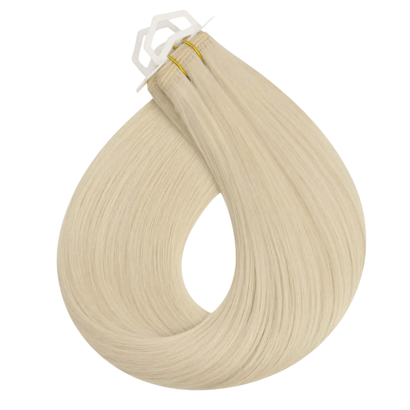 Load image into Gallery viewer, moresoo machine weft virgin hair humanhair extension-thick blonde-platinum white hair-highlights hair blonde-straight blonde hair-blonde hair with blonde highlights
