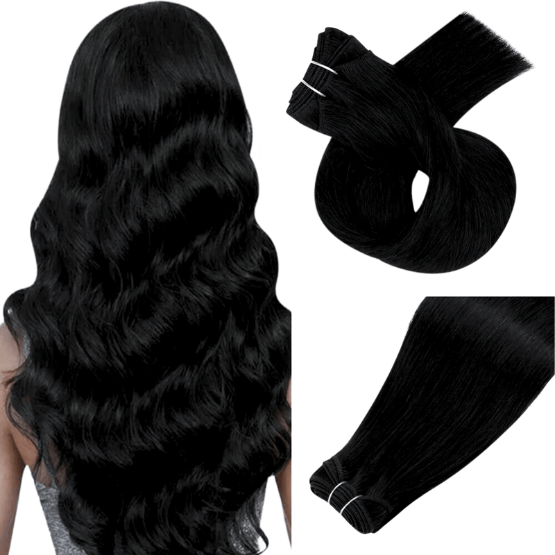 Load image into Gallery viewer, premiun hair machine sew in hair weft jet black hair-natural hair styles for black women-jet black hair dye-highlights for black hair-black hair with highlights straight
