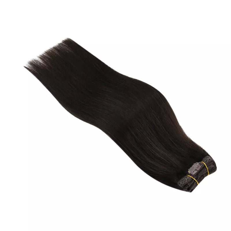 Load image into Gallery viewer, remy hair clips in human hair extensions moresoo clip in extension 20 inch darkest brown hair extensions
