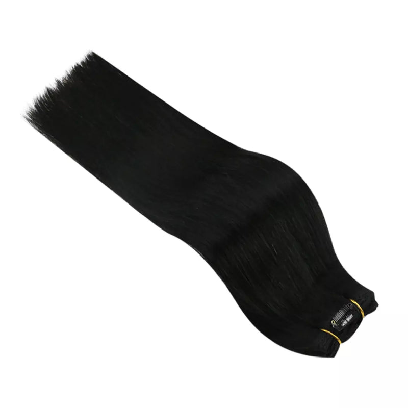 Load image into Gallery viewer, double weft human hair extensions clip in thick double weft clip in extensions moresoo black hair clip in extension
