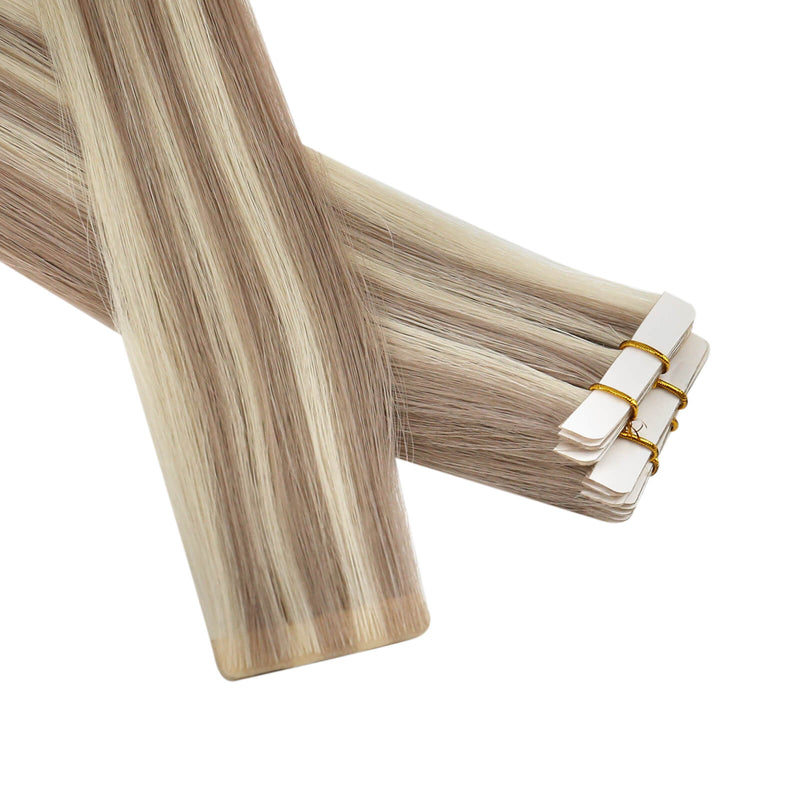 Load image into Gallery viewer, Ash Blonde Highlights Virgin Invisible Tape Hair Extensions (#19A/60)
