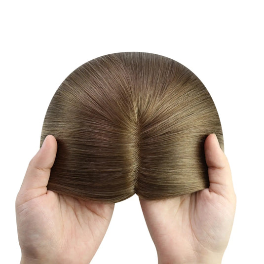 16 inch blonde human hair topper for thinning crown, perfect for women with hair loss