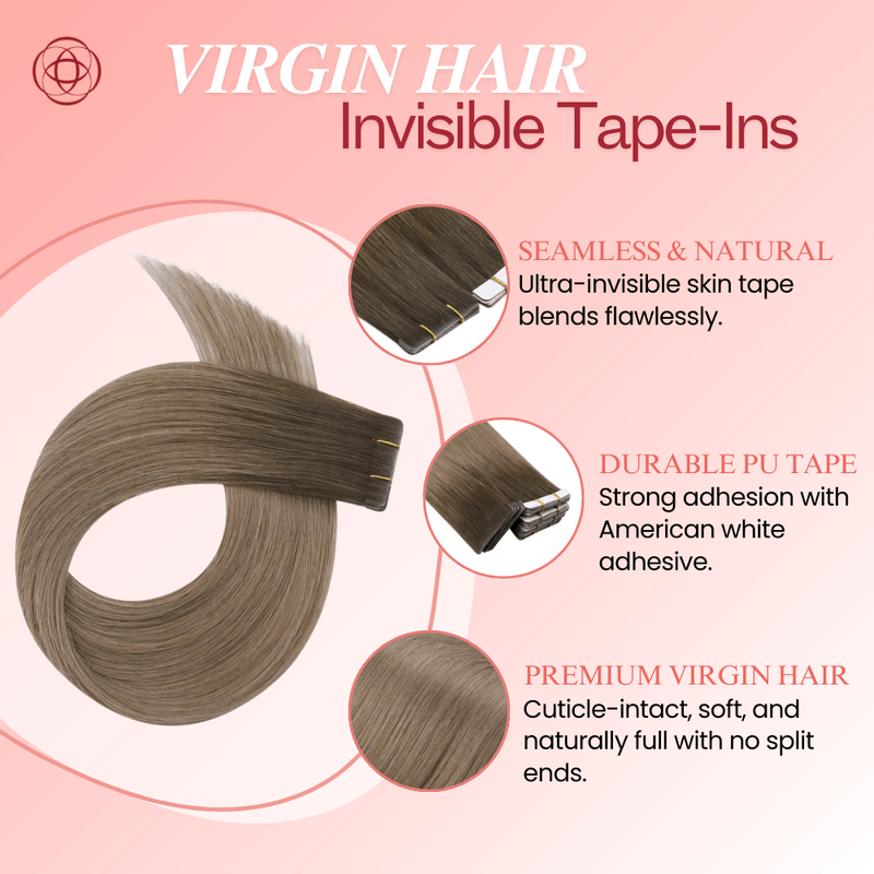Load image into Gallery viewer, Moresoo dark to light brown balayage tape-ins, 18-inch seamless extensions, high-quality light brown ombre, natural dark brown transitions, smooth ombre hair, invisible tape-in extensions, luxurious brown balayage, salon-quality dark brown light brown mix, long-lasting adhesive extensions, premium ombre highlights
