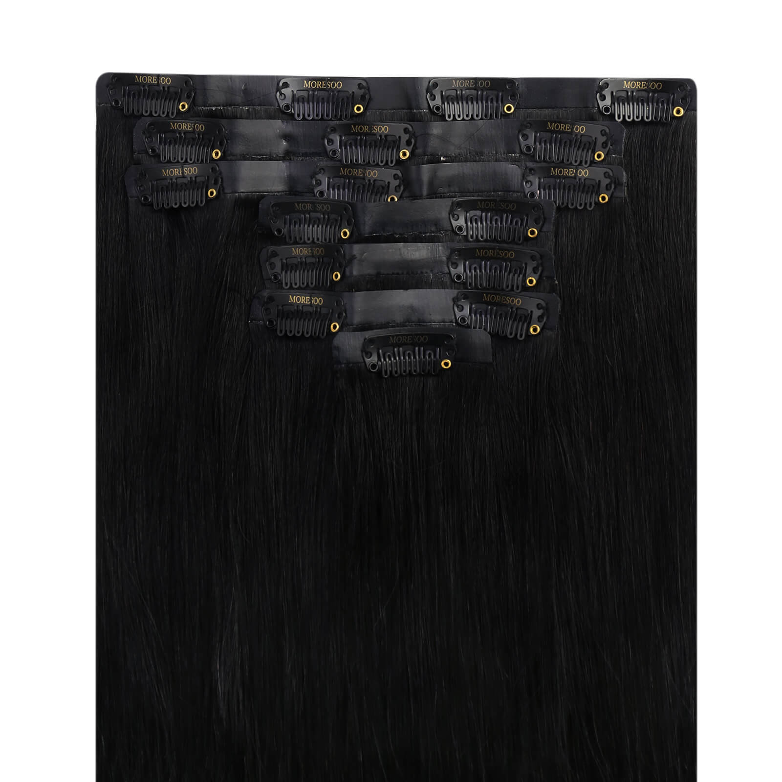 Moresoo Remy PU Seamless Clip Ins Jet Black Silky Brazilian Human Hair Extensions (#1)