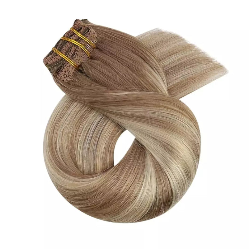 Load image into Gallery viewer, clip in human hair extensions clip in hair real hair extensions clip in balayage blonde hair extensions clip in
