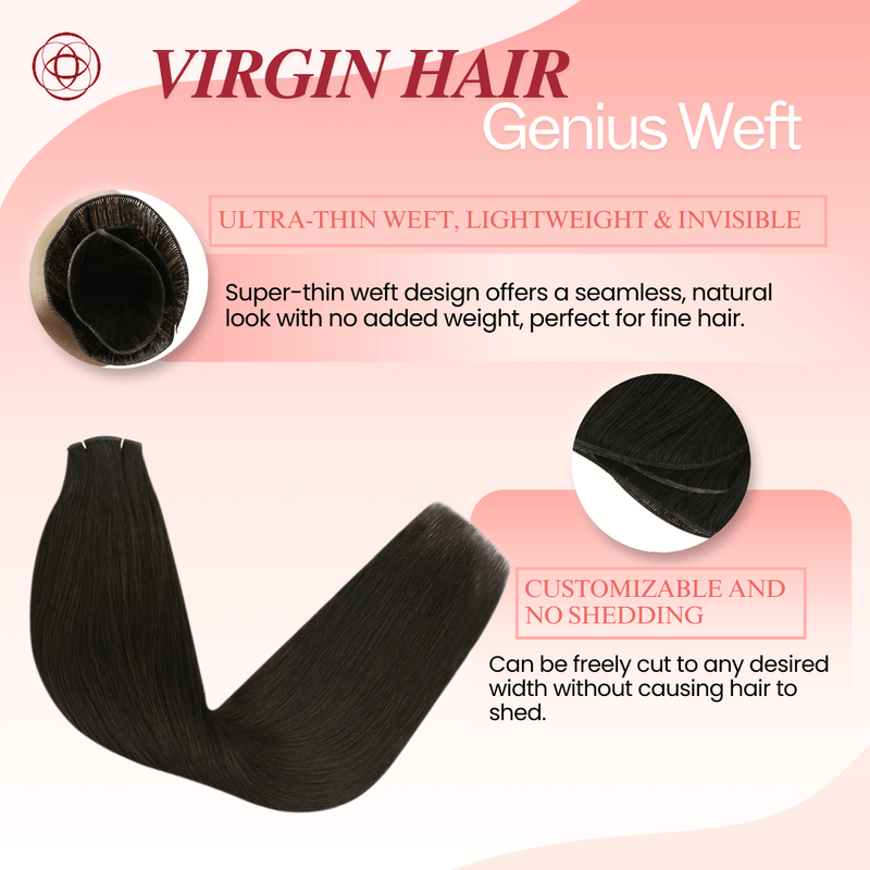 Load image into Gallery viewer, Genius Weft, seamless weft, invisible weft, ultra-thin weft, hand-tied look, no return hair, no scalp irritation, lightweight extensions, flexible weft, comfortable wear, natural blend, undetectable weft, durable extensions, no-shedding weft, fine hair extensions, thick hair extensions, volume boost
