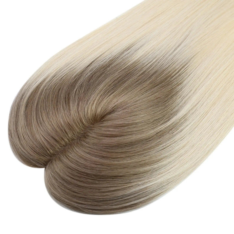 Load image into Gallery viewer, hair topper human hair real hair topper mono hair topper for women ombre brown to blonde 

