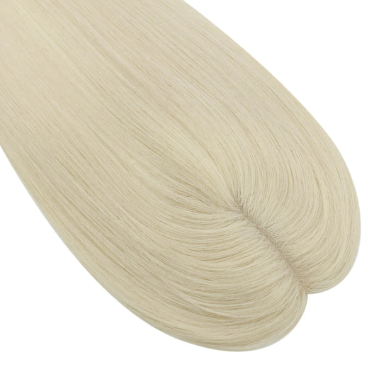 Moresoo virgin human hair topper platinum blonde hair topper on a white background