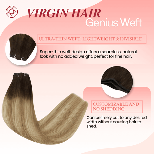 Virgin Invisible Genius Weft Balayage Color Human Hair Bundles (#3/8/22)