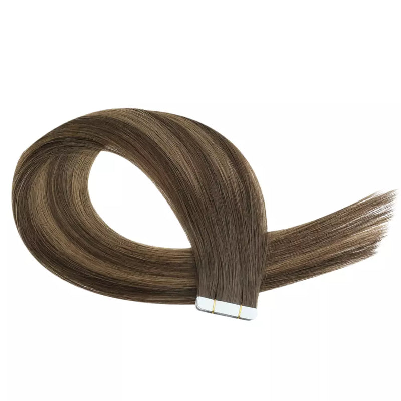Load image into Gallery viewer, Virgin Tape in Hair Extensions Human Hair Straight Skin Weft Tape in Extensions for Women tape in extensions near me brown balayage Tape in Hair Extensions
