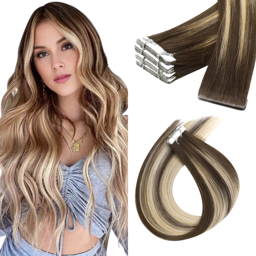 [New] Invisible Tape in Extensions Balayage Brown Virgin Hair (#4/8/4/22/800)