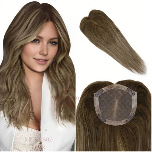 Moresoo Mono Topper Remy Human Hair Brown Hair Pieces 5"*5" Base (