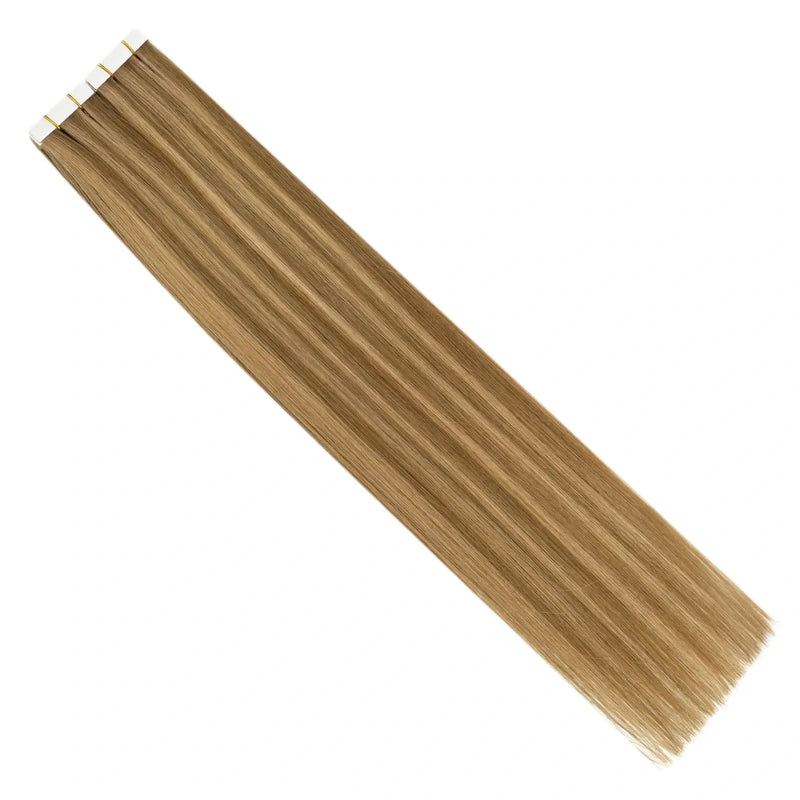 Load image into Gallery viewer, Moresoo honey blonde balayage hair extensions, 16-inch tape-ins, high-quality brown to honey blonde mix, seamless ombre blend, invisible tape-ins, luxurious balayage highlights, long-lasting adhesive, salon-quality hair, natural honey blonde transitions
