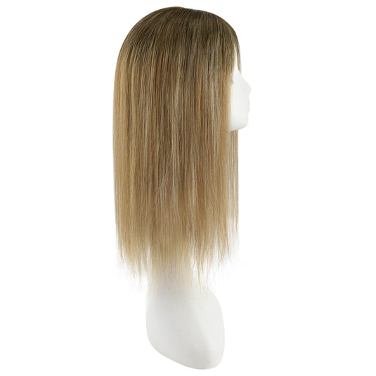 A straight, shoulder-length topper, displayed on a white mannequin head against a plain white background.
