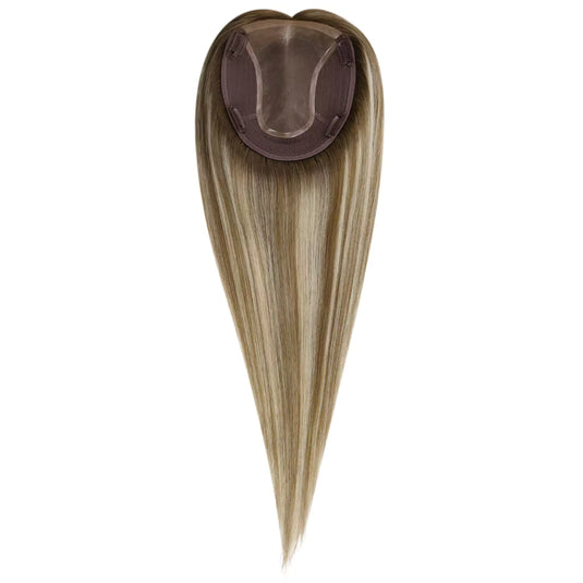 Moresoo balayage brown with blonde highlights virgin hair topper on a white background
