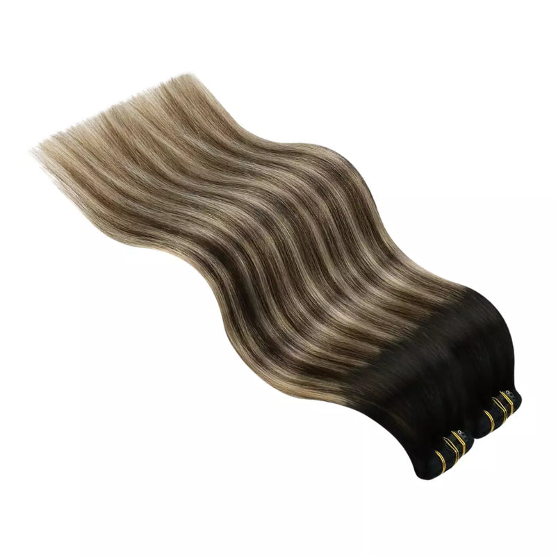 Load image into Gallery viewer, Double Weft Clip In Human Hair Balayage Brown Hair Extensions (#1B/3/27)
