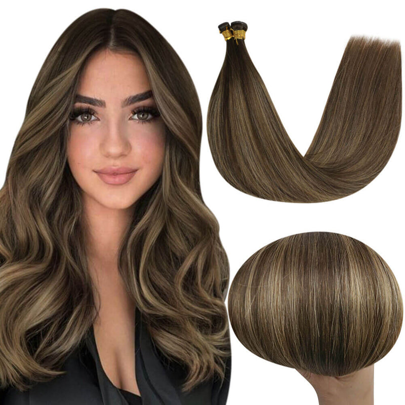 Moresoo Human Hair Weft Virgin Bundles Genius Weft Brazilian Invisible Hair BM 20 25g 1 bundle BM balayage on brown Hair