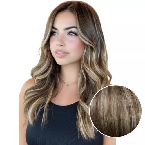 18 inch moresoo human hair extensions balayage brown to blonde clip in remy extension human straight hair