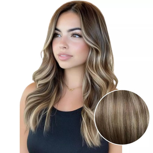 18 inch moresoo human hair extensions balayage brown to blonde clip in remy extension human straight hair