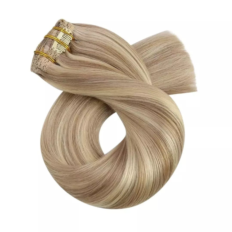 Load image into Gallery viewer, Remy Clip In Hair Extensions 18 Inch Hair Extensions For Women Blonde Hair 7pcs 120g
