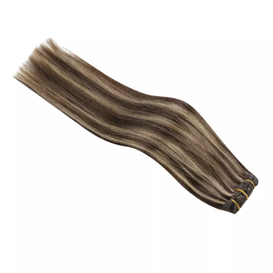 Moresoo 120g hair clip in hair brown color Brazilian full head extensions thick double weft clip in extensions