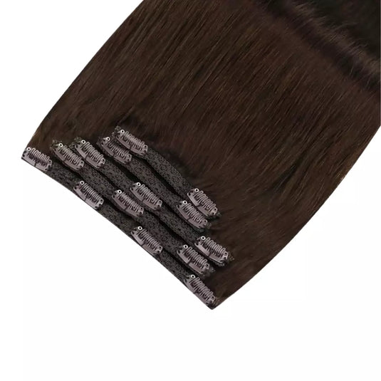 Real hair clip in extensions brown color seamless 22 inch for women