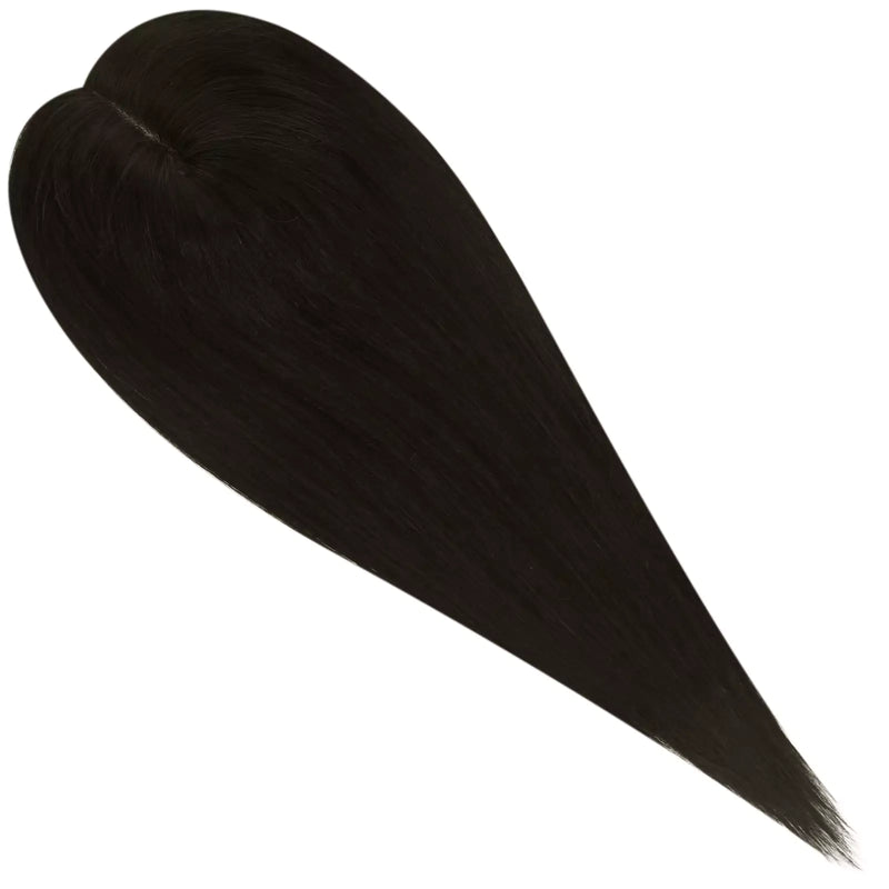 Load image into Gallery viewer, A heart-shaped hair swatch showing a natural black color on straight, 100% human hair, isolated on a white background.
