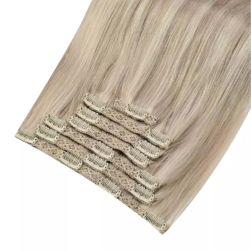 Load image into Gallery viewer, Silky Straight Clip in Hair Extensions Human Hair Lace Double Weft Blonde color 5 pcs 700g 14 Inch hair
