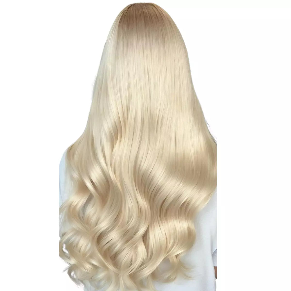 Light blonde invisible tape in weft hair extensions on a white background