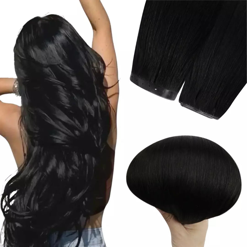 Load image into Gallery viewer, real human hair weft, sew in extensions for black hair, flat weft with holes, pu skin weft, premium hair
