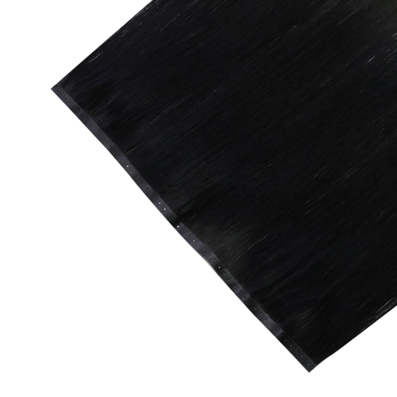 Load image into Gallery viewer, premium virgin hair extensions, pu skin with holes, sew in flat weft for short hair, real human hair weft, butterfly double weft, double tape invisible weft, skin weft hair extensions, sew in virgin hair natural black
