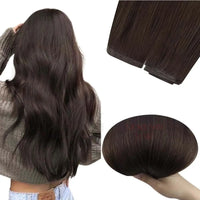 real virgin hair, pu hole weft extensions, dark brown human hair, sew in hair pieces, soft finish, butterfly invisible weft, pu skin hair extensions, dark brown, double tape