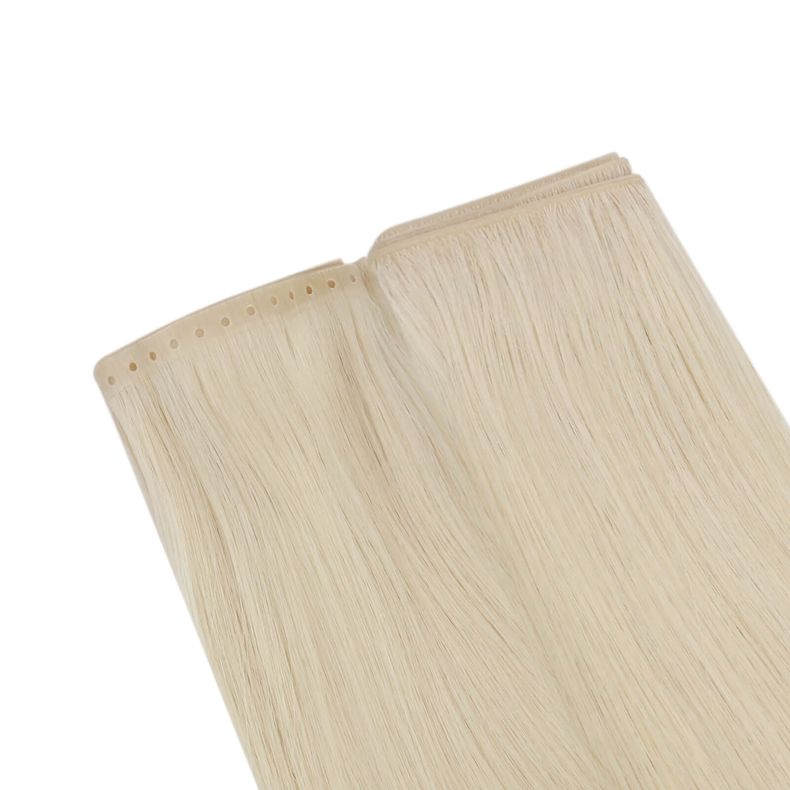 natural blonde weft, pu hole hair extensions, flat weft for fine hair, virgin human hair, pu skin weft, invisible extensions, double tape weft, soft virgin human hair