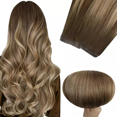 highlight brown, invisible weft, pu hole flat weft, virgin hair, real human hair, seamless extensions, real human hair extensions, highlight brown, pu skin weft, invisible flat weft, soft virgin hair