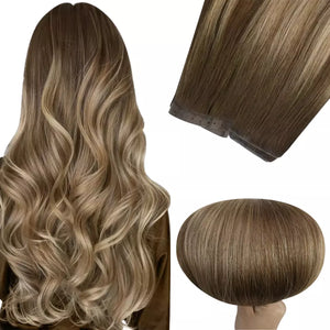 highlight brown, invisible weft, pu hole flat weft, virgin hair, real human hair, seamless extensions, real human hair extensions, highlight brown, pu skin weft, invisible flat weft, soft virgin hair